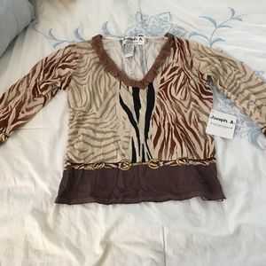 Joseph A - Women's Top - Animal Print - Brown, Black, Beige- Size Small - NWT